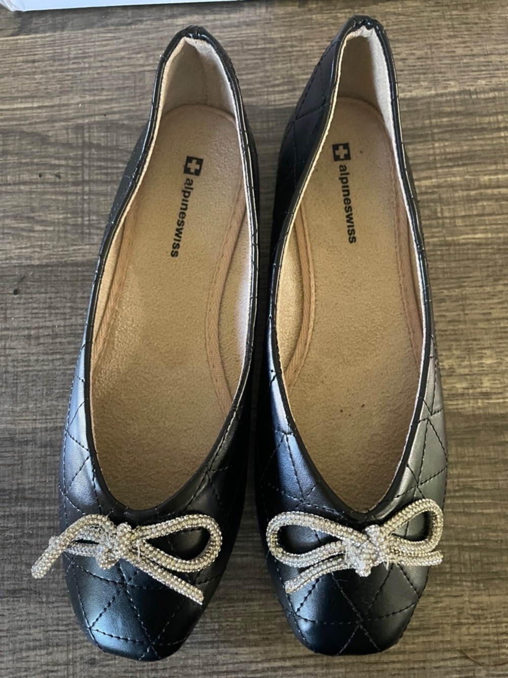 Alpine Swiss Myla Quilted Ballet Flats with Crystal Bow - Picture 9 of 11
